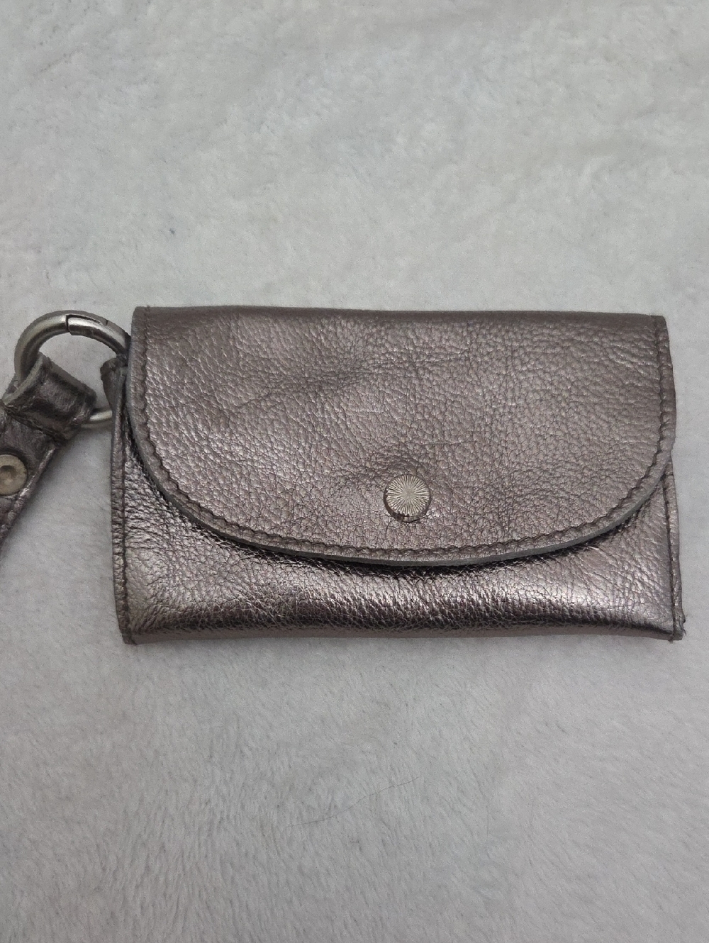 Metallic Silver Leather Wristlet Wallet